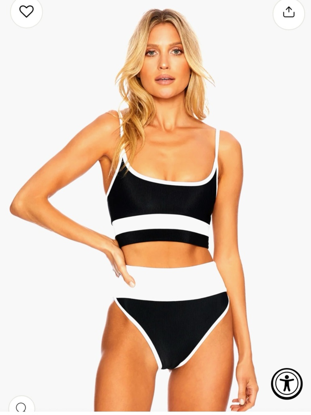 Beach Riot size med Black & White Ribbed Two-Piece Swim Set - High Waist Bikini